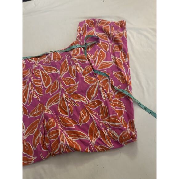 Tropical Leaf Print Wide Leg Pants โ Pink Orange Elastic Waist โ Size L - Picture 3 of 6